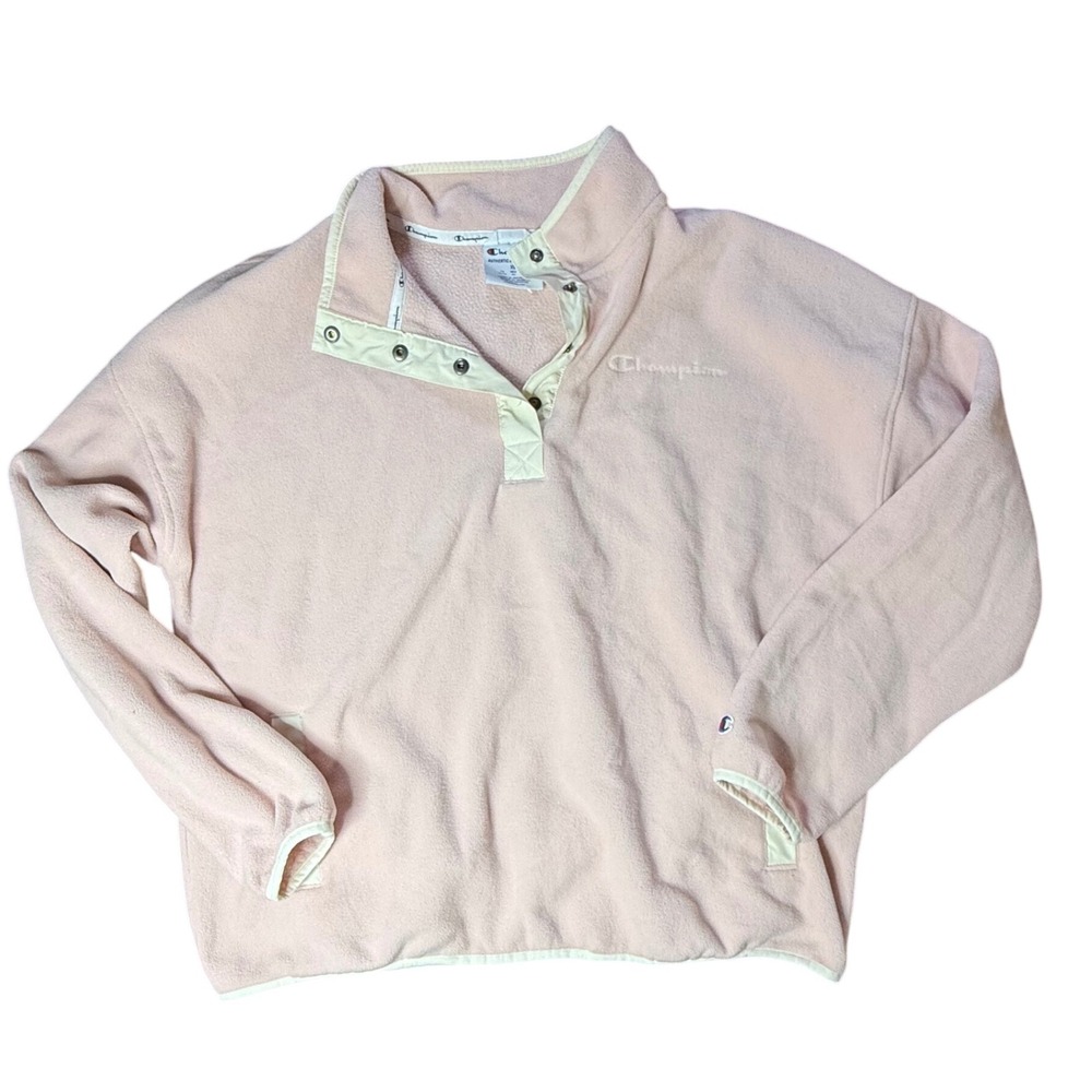Champion Pink Fleece Snap Neck Pullover Sweatshirt Women's XL Athletic‎ Comfort